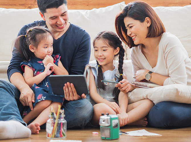 family on tablet