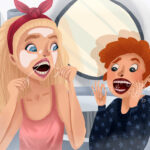 children flossing
